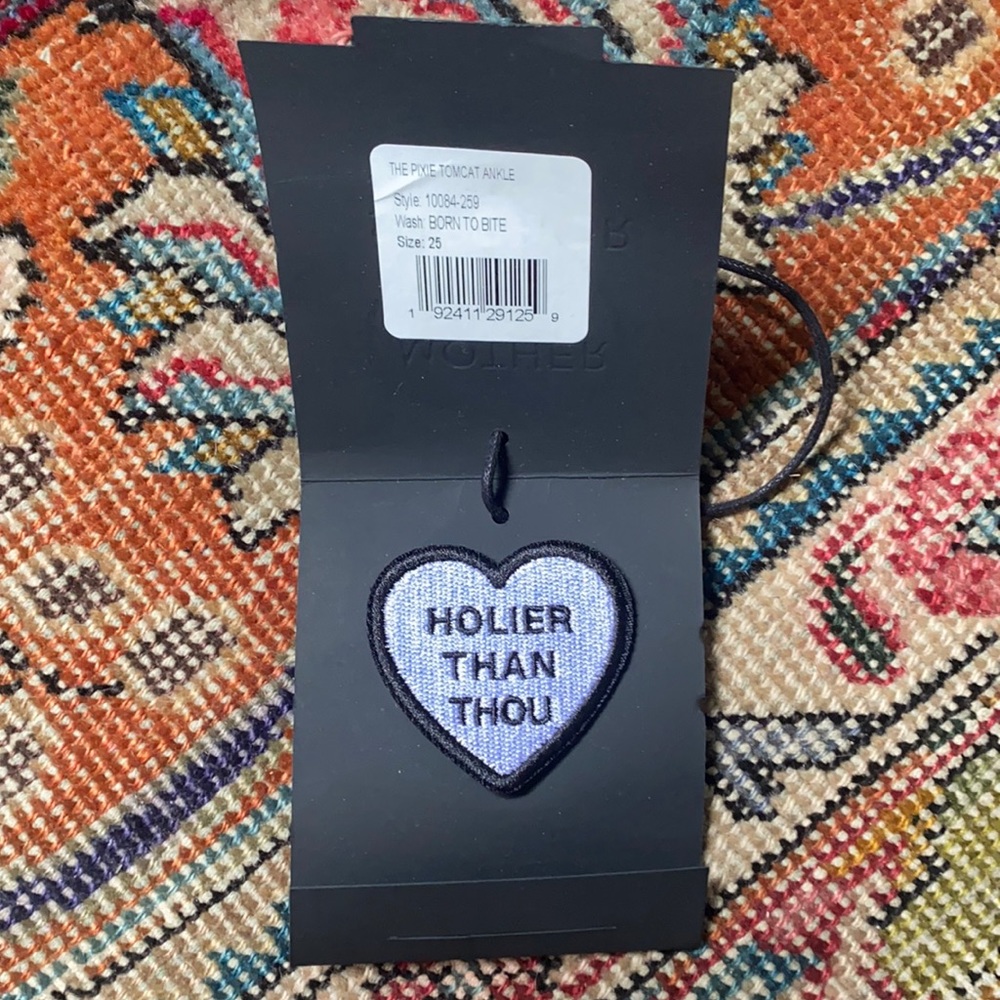 Brand New in packaging Mother Denim “holier than thou” heart patch